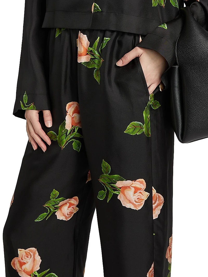 Arvenn Floral Silk Wide-Leg Pants