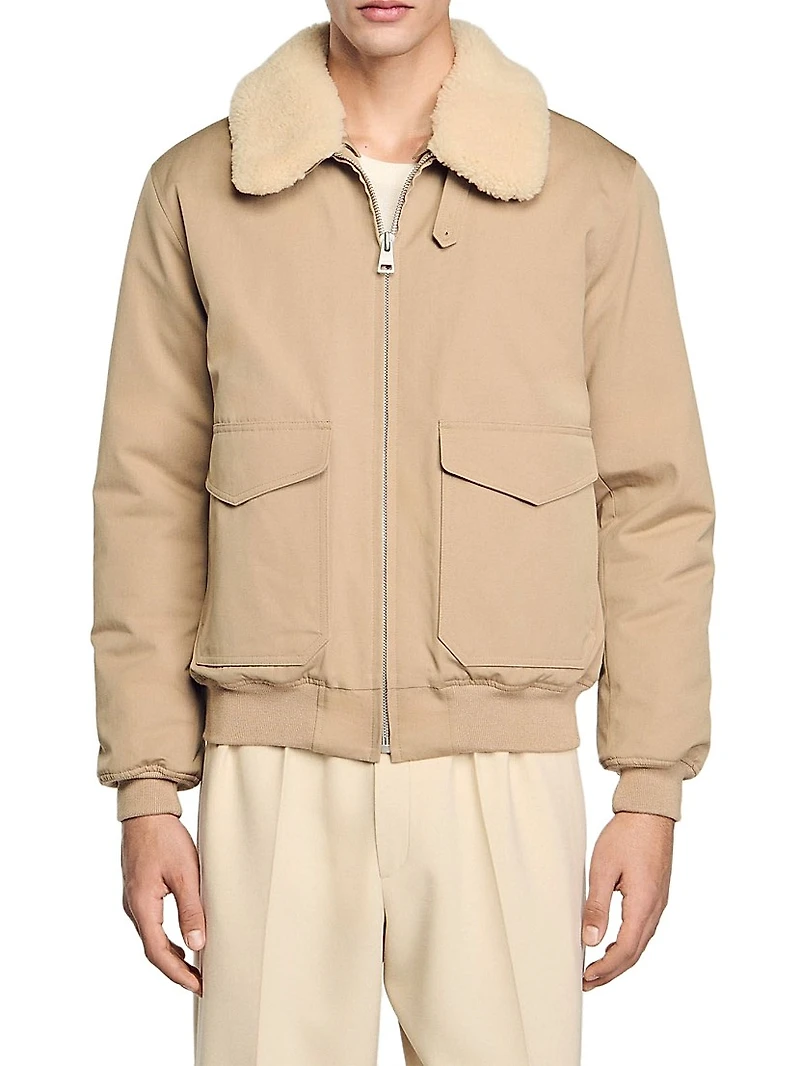 Shearling Collar Aviator Jacket