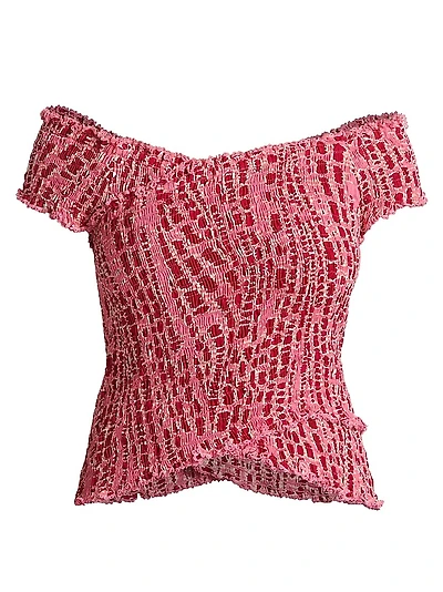 Soledad Printed Smocked Off-The-Shoulder Top