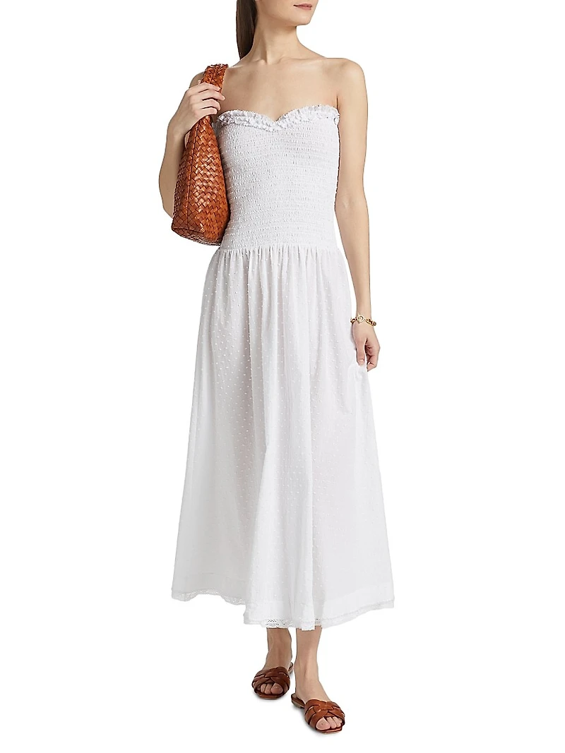Cory Cotton Smocked Bandeau Midi-Dress