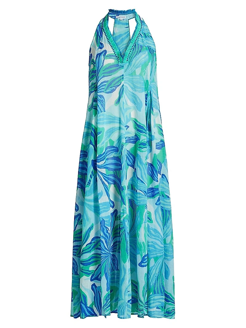 Nava Embellished Floral Cotton V-Neck Maxi Dress