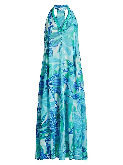 Nava Embellished Floral Cotton V-Neck Maxi Dress