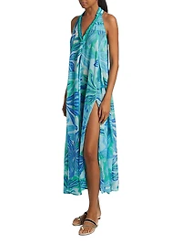 Nava Embellished Floral Cotton V-Neck Maxi Dress