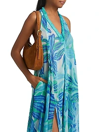 Nava Embellished Floral Cotton V-Neck Maxi Dress