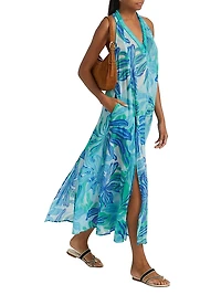Nava Embellished Floral Cotton V-Neck Maxi Dress