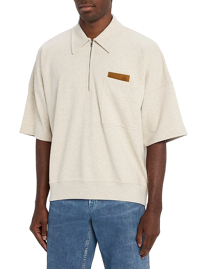 Intrecciato Suede-Trim Jersey Polo Shirt