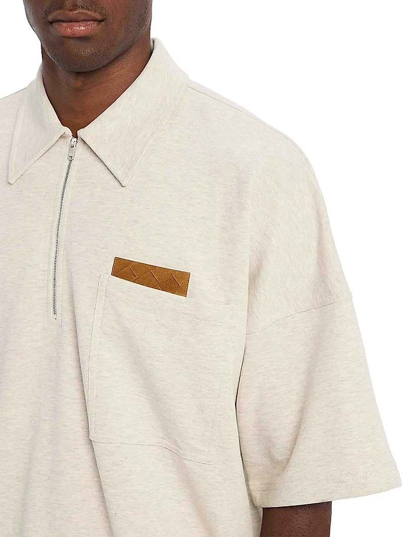 Intrecciato Suede-Trim Jersey Polo Shirt