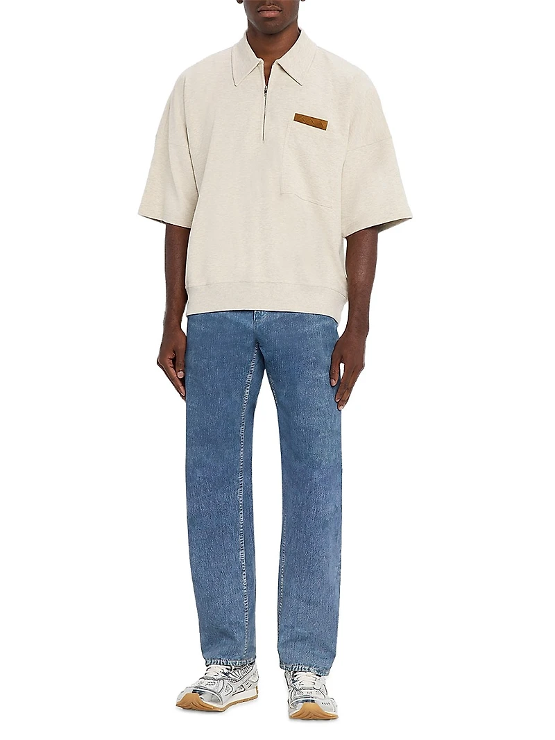 Intrecciato Suede-Trim Jersey Polo Shirt