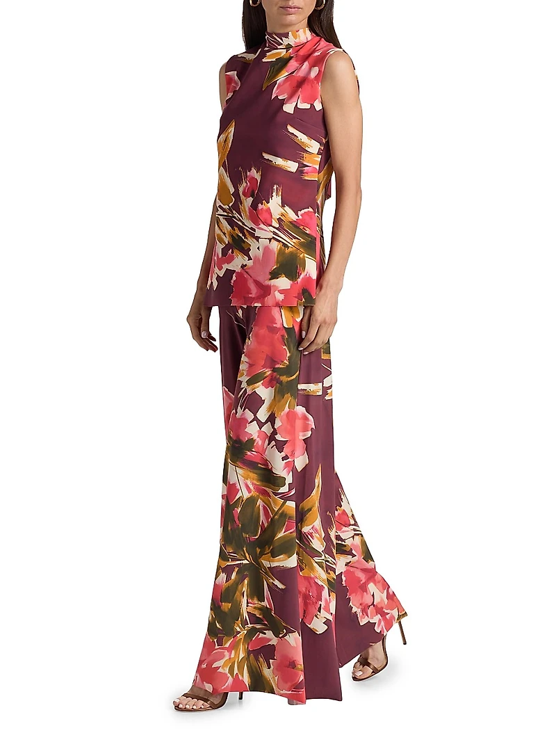 Dila Floral Jersey Tieneck Top