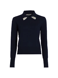 Tem Rhinestone-Collar Sweater Top