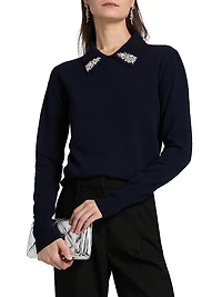 Tem Rhinestone-Collar Sweater Top