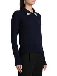 Tem Rhinestone-Collar Sweater Top