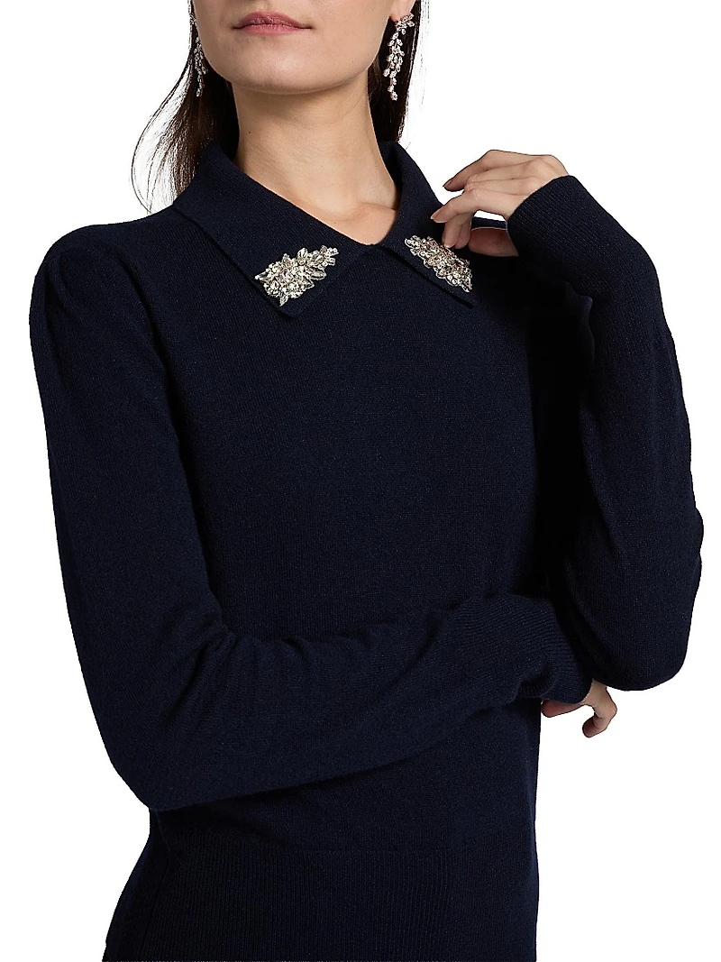 Tem Rhinestone-Collar Sweater Top