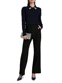 Tem Rhinestone-Collar Sweater Top