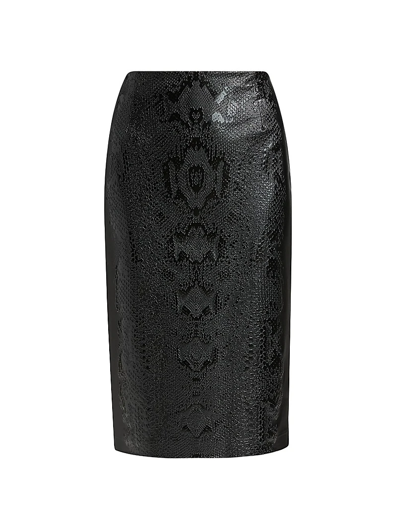 Lumi Snakeskin-Effect Coated Jersey Midi-Skirt