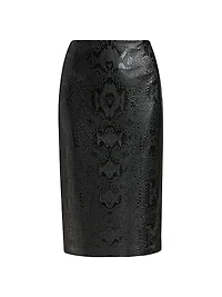 Lumi Snakeskin-Effect Coated Jersey Midi-Skirt