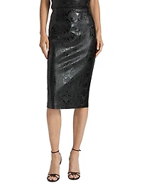 Lumi Snakeskin-Effect Coated Jersey Midi-Skirt