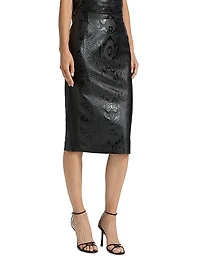 Lumi Snakeskin-Effect Coated Jersey Midi-Skirt