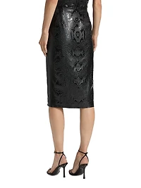 Lumi Snakeskin-Effect Coated Jersey Midi-Skirt