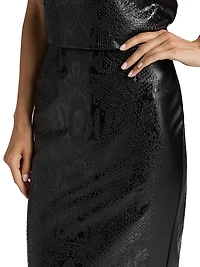 Lumi Snakeskin-Effect Coated Jersey Midi-Skirt