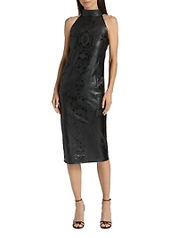 Lumi Snakeskin-Effect Coated Jersey Midi-Skirt