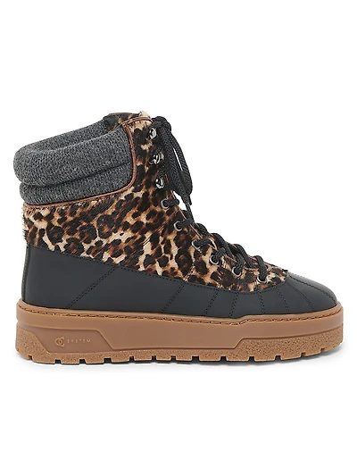 Printed Calf Hair Platform Ankle Boots