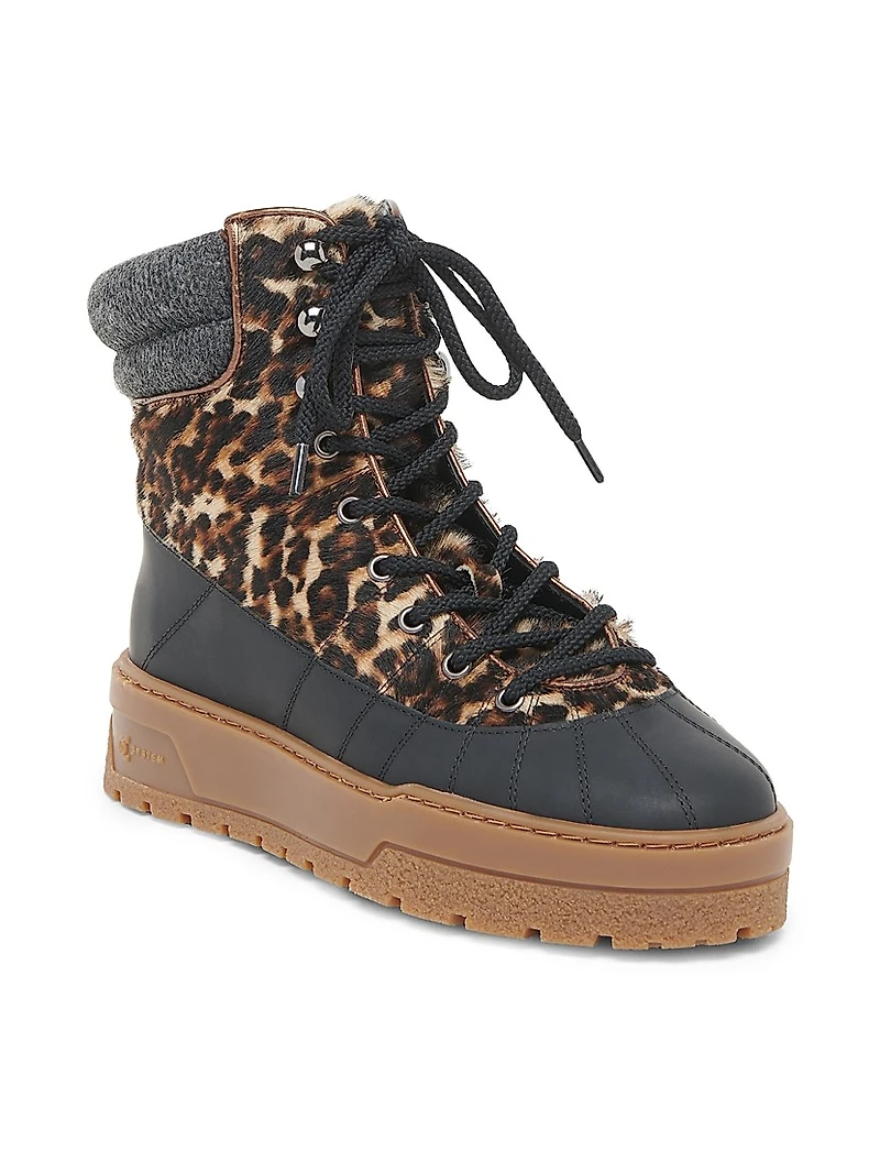 Printed Calf Hair Platform Ankle Boots
