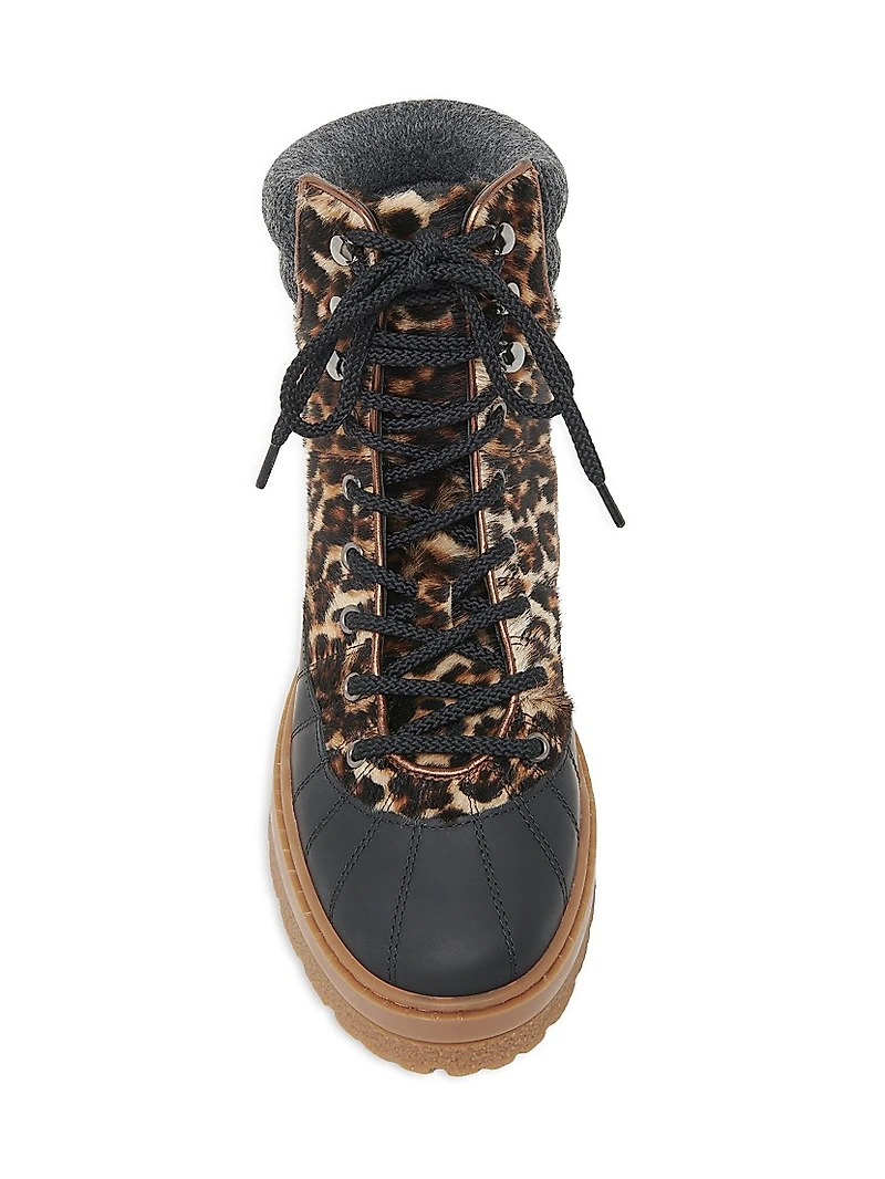Printed Calf Hair Platform Ankle Boots