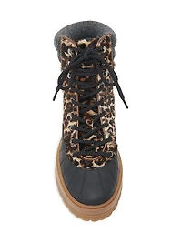 Printed Calf Hair Platform Ankle Boots
