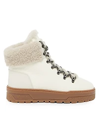 Shearling-Trimmed Leather Platform Ankle Boots