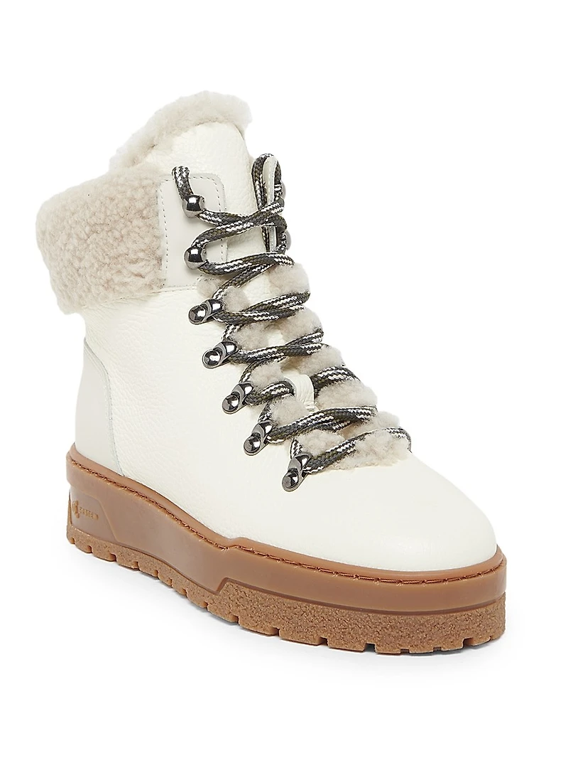 Shearling-Trimmed Leather Platform Ankle Boots