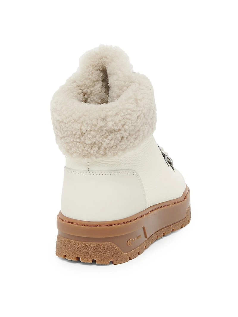 Shearling-Trimmed Leather Platform Ankle Boots