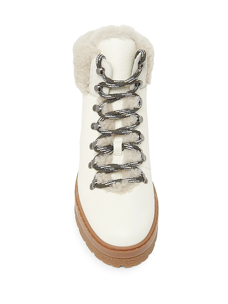 Shearling-Trimmed Leather Platform Ankle Boots
