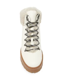 Shearling-Trimmed Leather Platform Ankle Boots
