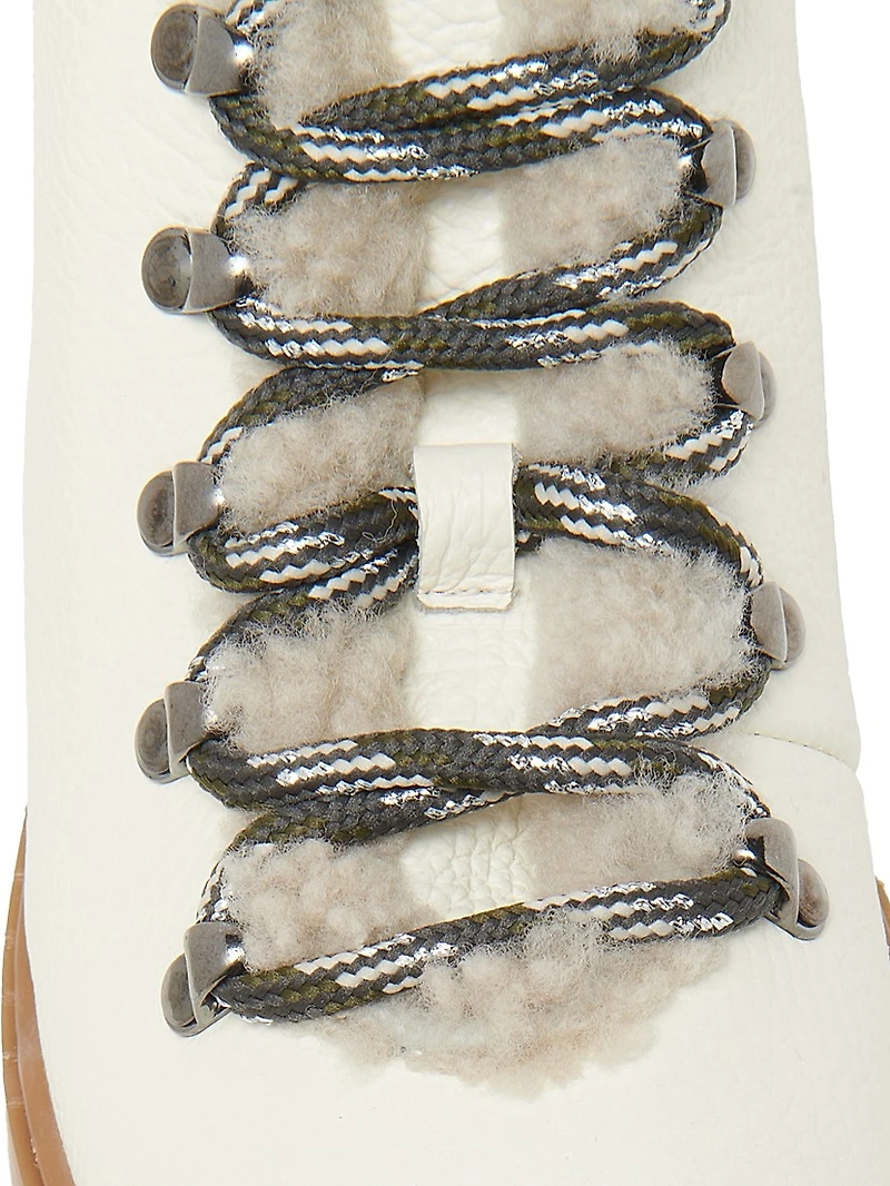 Shearling-Trimmed Leather Platform Ankle Boots