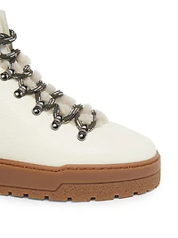 Shearling-Trimmed Leather Platform Ankle Boots