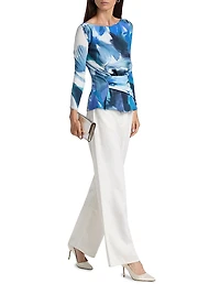 Meipel Printed Ruched Jersey Boatneck Top