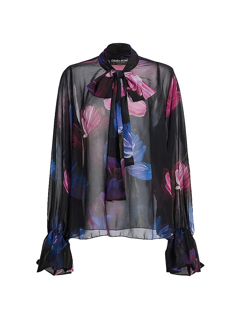 Mihai Floral Chiffon Tieneck Blouse