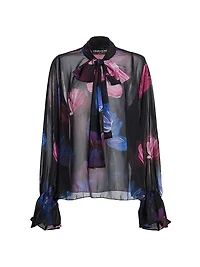 Mihai Floral Chiffon Tieneck Blouse