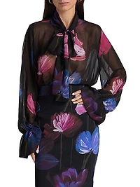 Mihai Floral Chiffon Tieneck Blouse