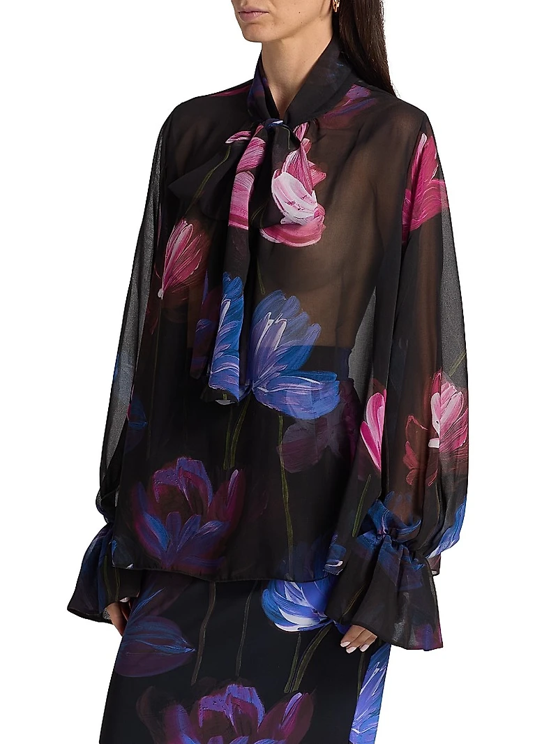 Mihai Floral Chiffon Tieneck Blouse