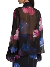 Mihai Floral Chiffon Tieneck Blouse