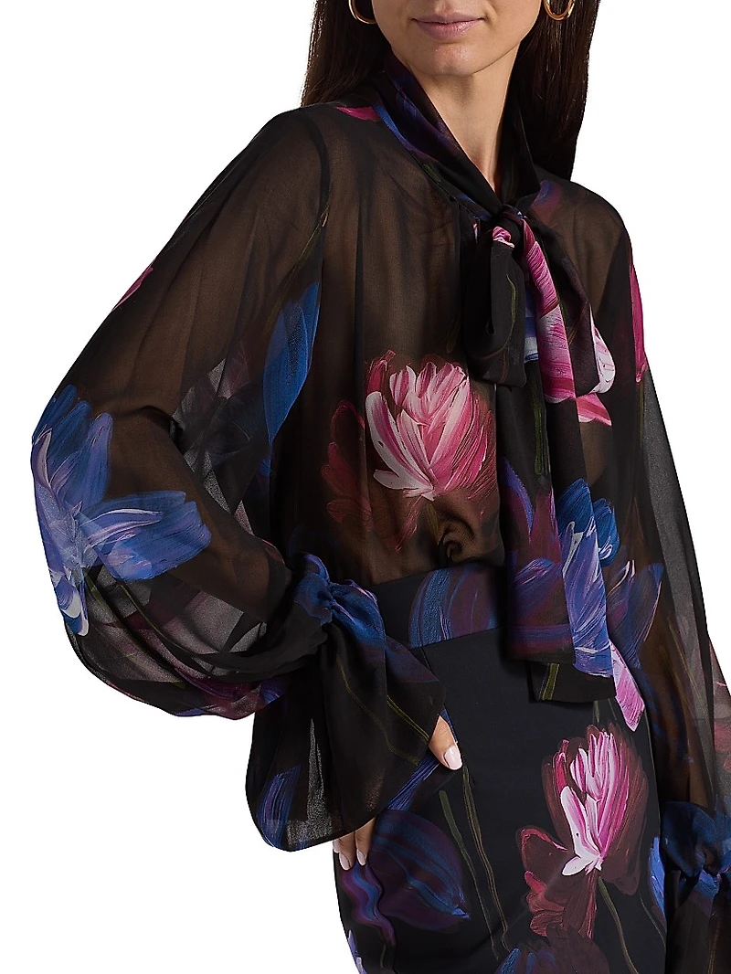 Mihai Floral Chiffon Tieneck Blouse