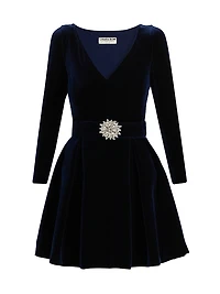 Embellished Velvet Belted Cocktail Minidress