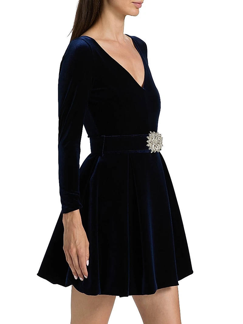 Embellished Velvet Belted Cocktail Minidress