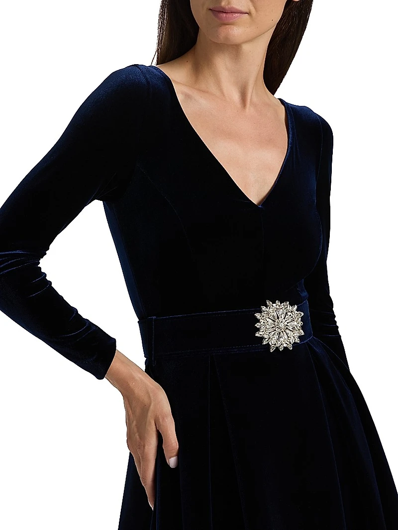 Embellished Velvet Belted Cocktail Minidress