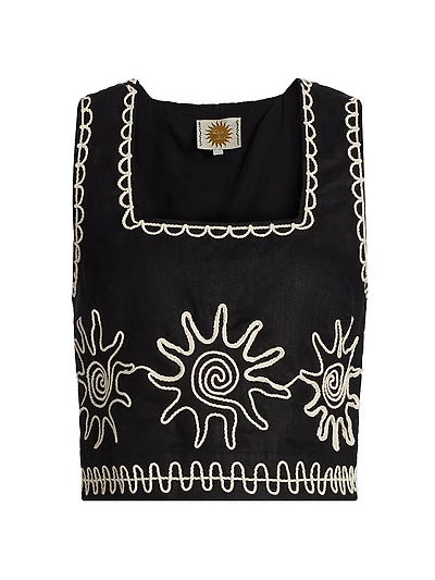 Akira Embroidered Linen Top