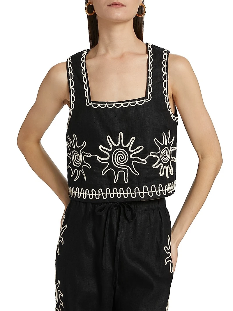 Akira Embroidered Linen Top