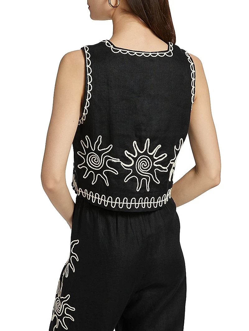 Akira Embroidered Linen Top