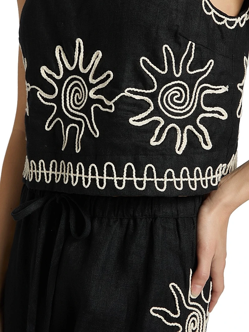 Akira Embroidered Linen Top